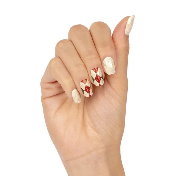 Color Street CHECKING IT TWICE Red Gold Green Glitter Argyle Print Christmas Set - Picture 6 of 7